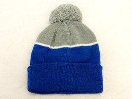 Knit Hat w/Pom, Royal Blue &amp; Gray, Warm Winter Head Gear, Unisex, #AP116 - £9.95 GBP