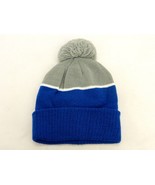Knit Hat w/Pom, Royal Blue &amp; Gray, Warm Winter Head Gear, Unisex, #AP116 - £10.16 GBP