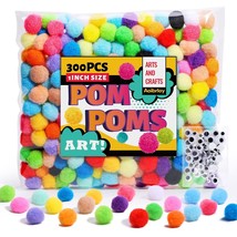 [400 Pcs] 300Pcs 1Inch Pom Poms With 100Pcs Wiggle Eyes, Multicolor Craf... - $12.99
