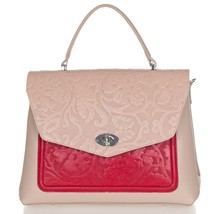 Giordano Italian Made Beige &amp; Pink Purse Handbag with Floral Embossed Flap - £258.72 GBP