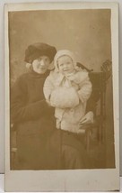 RPPC Early 1900s Lady Child in Fur Coat on Fancy Chair Postcard D12 - $7.45