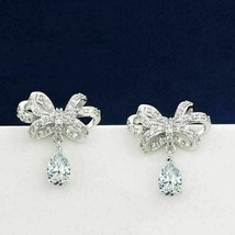 Ladies 1 Ct Pear Cut Diamond Bow knot Stud Drop Earrings 14k White Gold Finish - £82.21 GBP
