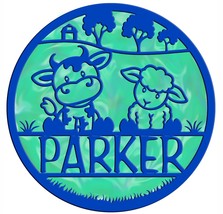 Cute Cow and Sheep personalized name plaque wall hanging sign – laser cut - $35.00