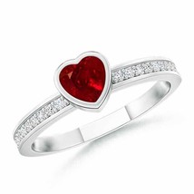 ANGARA Bezel Heart Ruby Promise Ring with Diamond Accents for Women in 14K Gold - £969.37 GBP