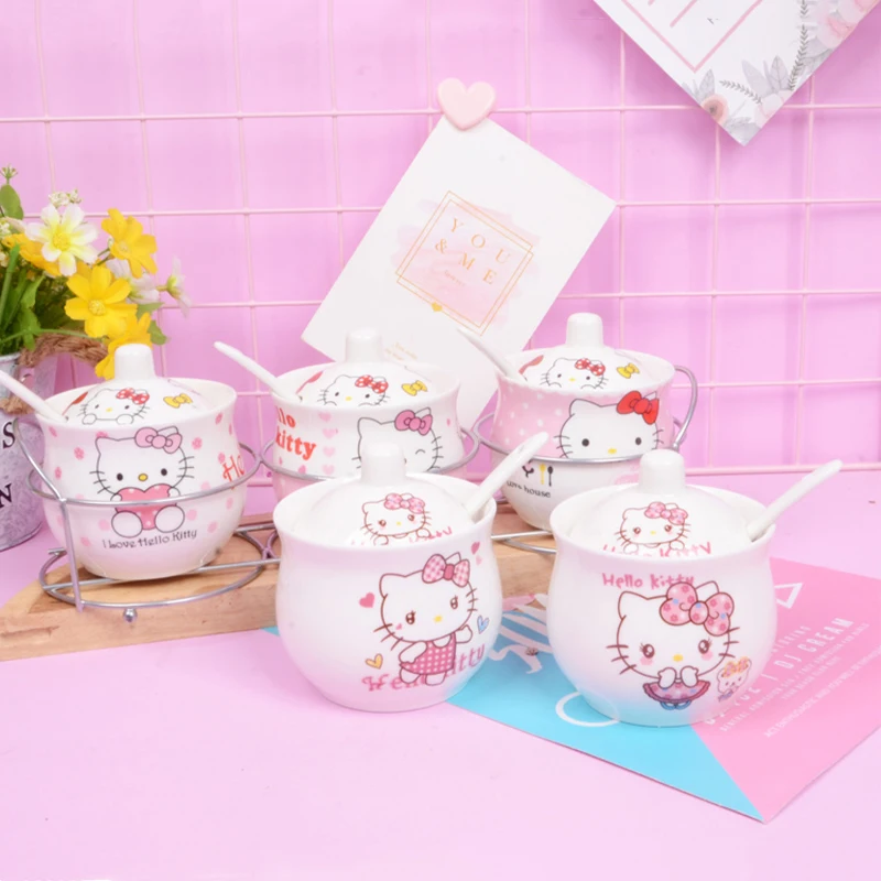 Kawaii Sanrio Hello Kitty Cartoon Ceramics Seasoning Dedicated Storage Tank 3 - £32.99 GBP