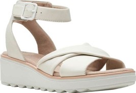 NEW CLARKS WHITE LEATHER  COMFORT PLATFORM WEDGE SANDALS SIZE 8.5 W WIDE... - £78.70 GBP