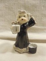 Vtg Japan Ceramic Christmas Black Dress Angel Girl with Candy Cane Candle Holder - £13.85 GBP