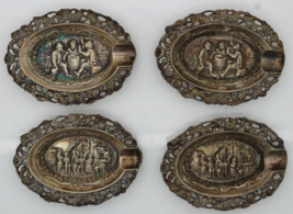 Set Of 4 Vintage Zilpla 90 Dutch Silver Plated Repousse Ashtrays 2.75 in Long - £18.67 GBP