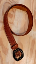 Old Navy Women&#39;s Belt Brown Medium Genuine Leather Embossed Knot Buckle - £24.23 GBP