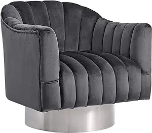 Farrah Collection Modern | Contemporary Velvet Upholstered Swivel Accent... - £578.75 GBP