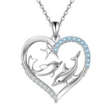 Silvery Alloy Heart Dolphin Starfish Blue Rhinestone Necklace - New - $16.99