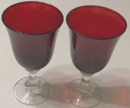 $12 Luminarc Wine Ruby Red Vintage Water Thick Stem Glass Retired Set of 2 - $12.47
