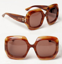 GUCCI 0988 Havana Stripe Brown Oversized Gg0988S 002 Retro Sunglasses Authentic - £538.27 GBP