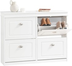 Haotian White Shoe Cabinet With 4 Flip Drawers, Large Freestanding Shoe Rack,, W - £144.46 GBP