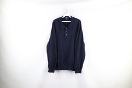 Vtg Brooks Brothers Mens XL Blank Merino Wool Knit Collared Sweater Navy Blue - £35.00 GBP