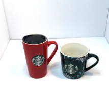 Starbucks 2020 Ceramic Red Coffee Travel Mug Green Christmas Holiday Mug Set 2 - £15.79 GBP