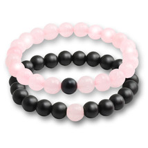2 Pcs/set Bracelets For Women Lava Natural Stone White and Black Yin Yang Men Be - £10.57 GBP