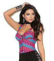 Zig Zag Bustier Top Zipper Front Tribal Print Hot Pink Blue Clubwear Rav... - £16.77 GBP