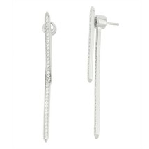 Sterling Silver CZ Front Small vertical Bar and Back Long Bar Chain Earrings - £68.75 GBP
