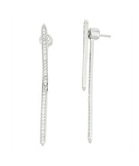 Sterling Silver CZ Front Small vertical Bar and Back Long Bar Chain Earr... - $117.29 CAD