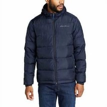 Eddie Bauer mens wide channel hooded down puffer jacket full zip navy NEW Large - £49.09 GBP