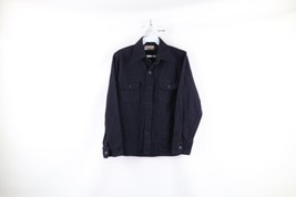 Vintage 70s Streetwear Boys 16 Wool Linen CPO Button Shirt Jacket Navy Blue - £54.08 GBP