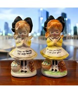 Vintage Enesco Salt &amp; Pepper Shakers Set 2  Prayer Girls yellow black bo... - €28,64 EUR