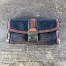 FOSSIL Leather Long Wallet Black Brown Unisex Used from Japan - £17.61 GBP