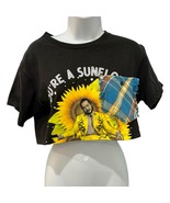 Post Malone Black Yellow Sunflower Cropped Pocket Upcycled Tee size S RC... - $37.36 CAD