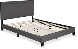 Platform Bed Frame, Queen, Stone, Furinno Laval Double Row Nail Head - £173.24 GBP