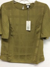 Womens Jacquard Short Sleeve Woven Top Blouse A New Day Olive Green S NWT - £5.42 GBP