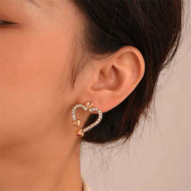 Cubic Zirconia &amp; 18K Gold-Plated Open Heart Stud Earrings - £10.34 GBP