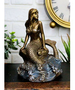 Ebros Bronze Mermaid Sitting On Rock On Sea Surface Wave Pool Figurine 4... - $492.62 MXN