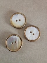 Lot of 3 Vintage Mother of Pearl Textured Bright Brass Two Hole Buttons ... - $14.99