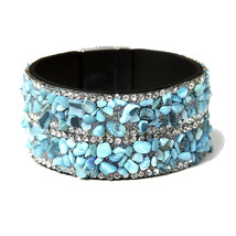 Amrita Singh Silver Tone Turquoise Chips Crystal Cuff Bracelet BRC 1583 NWT - $29.21
