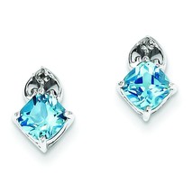 Sterling Silver Rhodium Plated Dia. Lt Swiss Blue Topaz Post Earrings Jewerly - £62.14 GBP