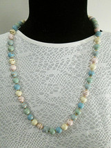 Vtg Beaded Necklace Pastel Round Balls with Gold Swirls Soft Spring Colors 1970s - £12.60 GBP