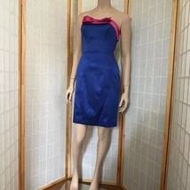 Vintage Betsey Johnson Blue Silk Strapless Dress with pink bow Size 6 - £63.29 GBP