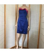 Vintage Betsey Johnson Blue Silk Strapless Dress with pink bow Size 6 - £62.30 GBP