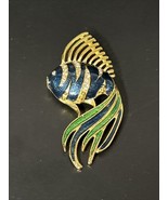 Enamel &amp; Rhinestone Fish Animal Brooch Pin 2.5” Playful Fun Colorful Cla... - $350.07 MXN