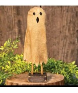 Primitive Halloween Ghost Figurine on Distressed Wood Base  Fall Decor 9... - $13.19