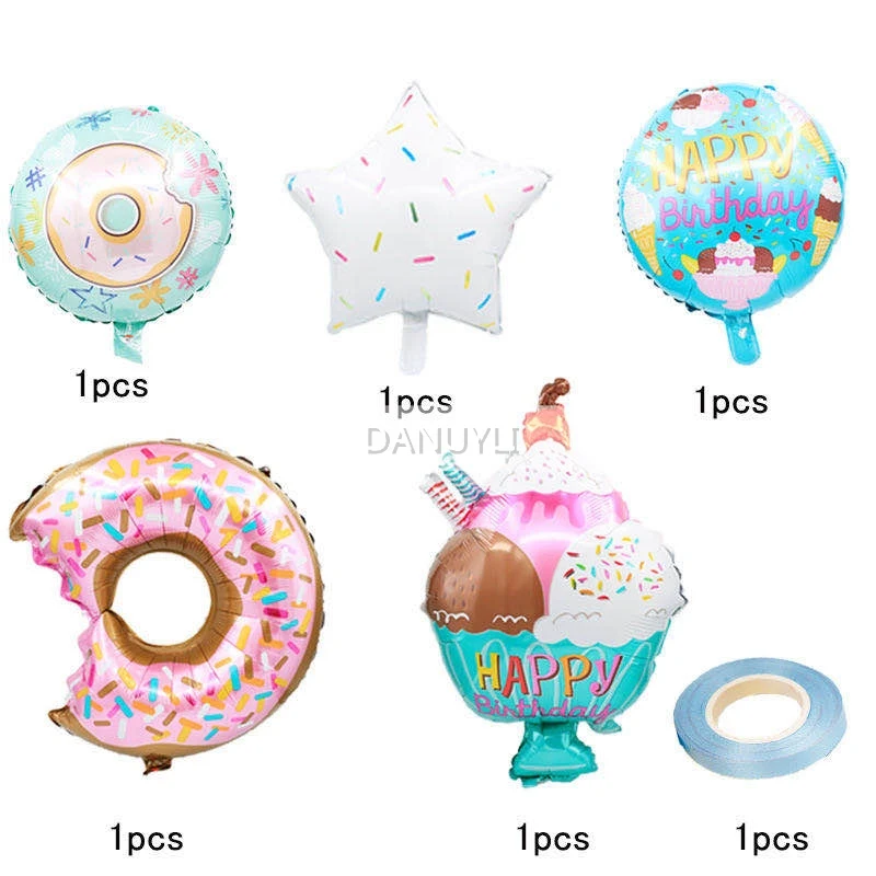 Sporting 6pcs donut shape aluminum film balloon boy girl birthday toy gift ice A - £23.90 GBP