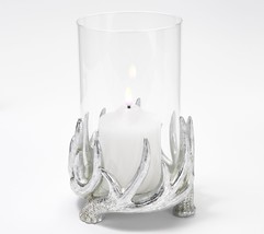 Scott Living Antler Hurricane with LED Flameless Candle in Silver - £43.31 GBP