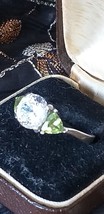 Vintage 1980-s Green Peridot and CZ Sterling Silver Ring Size UK N US 6 3/4 - £59.21 GBP