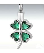 Stainless Steel Green Glass Clover Shamrock Funeral Cremation Urn Pendant - $141.00 CAD