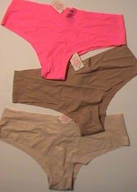 3 Victoria&#39;s Secret PINK no-show hiphugger panties women&#39;s-L tan nude NWT - $30.00