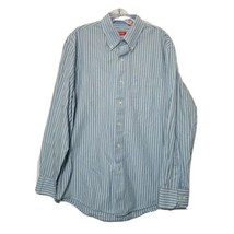 IZOD Men&#39;s Button Up Collared Dress Shirt ~ Sz M ~ Blue ~ Striped ~ Long Sleeve - £10.61 GBP