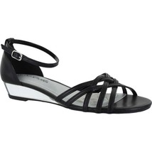 Easy Street Women Ankle Strap Wedge Sandals Tarrah Size US 6M Black Faux Patent - £26.03 GBP