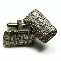 Vintage Silver Tone Basket Weave Men&#39;s Cufflinks - £10.81 GBP