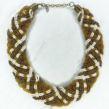Chunky Beaded Braided Collar Statement Bib Gold Tone Necklace - £5.43 GBP